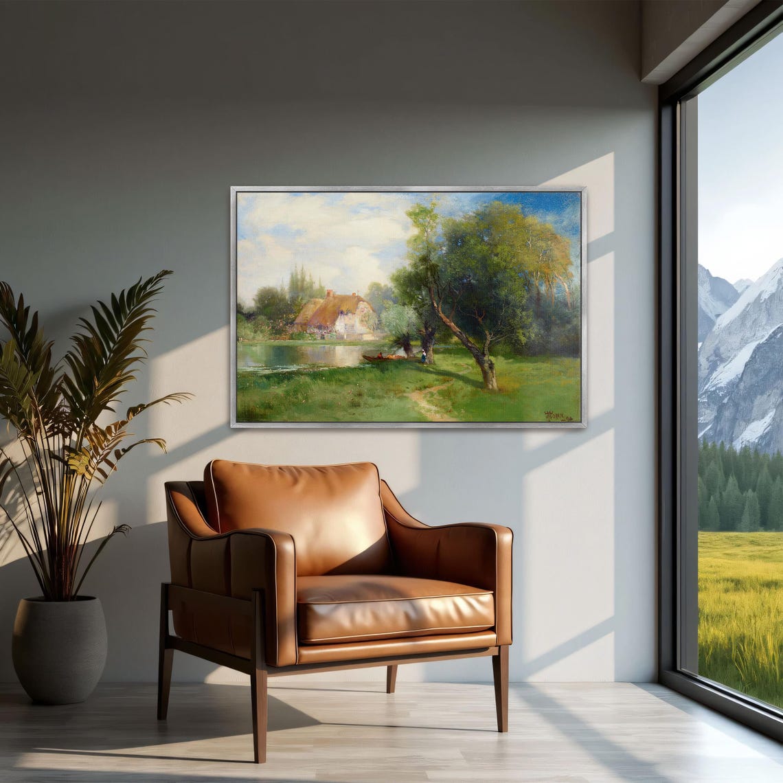 Idyllic Cottage By The Lake With A Boat And Leafy Trees Poster - Image 2