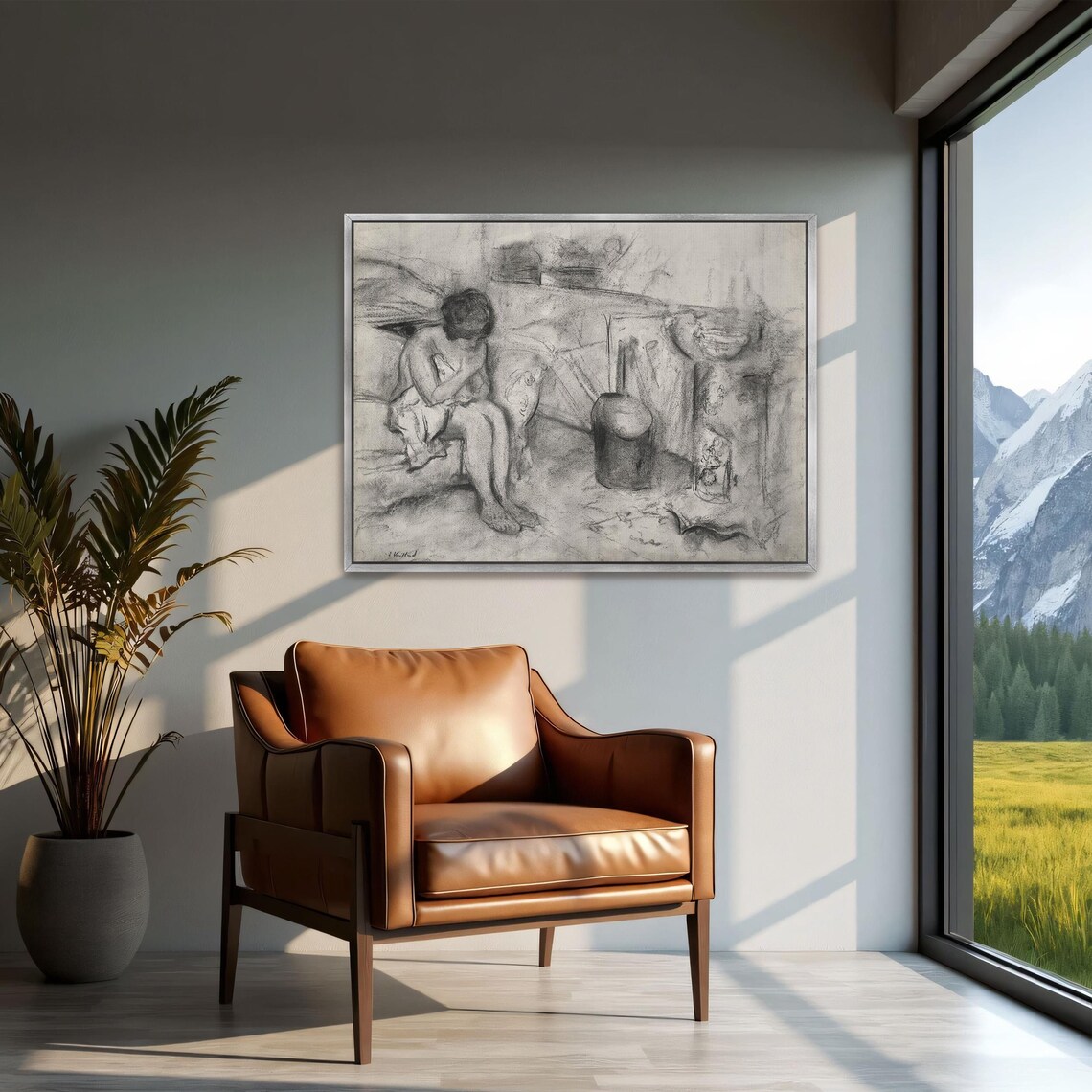 Charcoal Life Drawing Sketch Of Seated Woman By A Stove Poster - Image 2