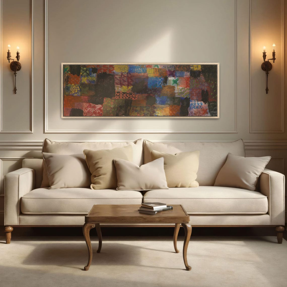 Abstract Painting With Geometric Shapes And Vibrant Hues Panoramic Wall Art Horizontal Framed Art Above Bed Wall Art Bedroom And Living - Image 5