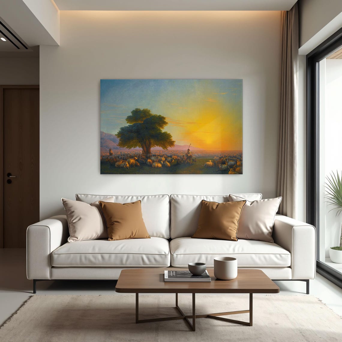 Shepherds with Flock at Sunset under a Great Tree Art Poster - Image 2