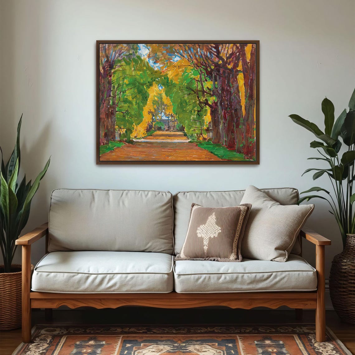 Golden Autumn Tree Lined Path in Glowing Light Landscape Art Poster - Image 6