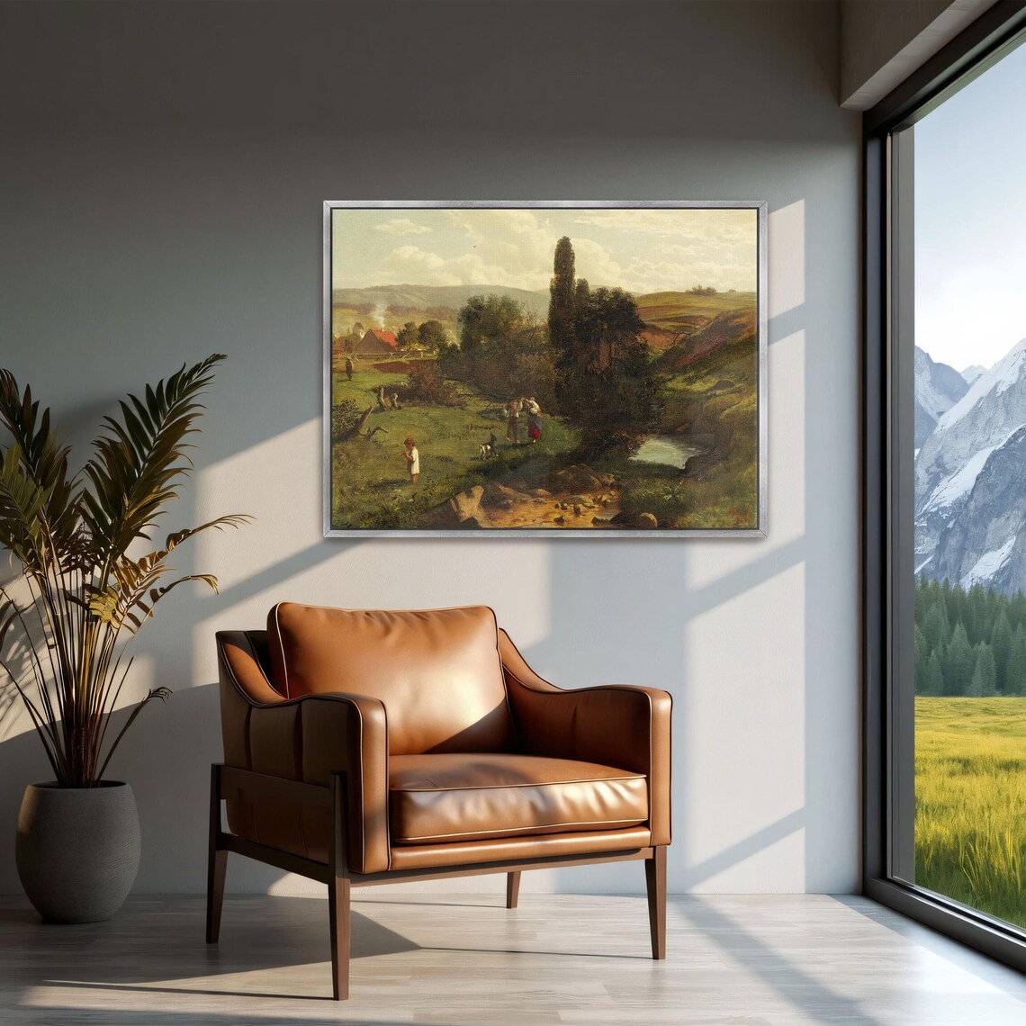 Romantic Oil Painting Of Children Playing In A Rural Valley Poster - Image 2