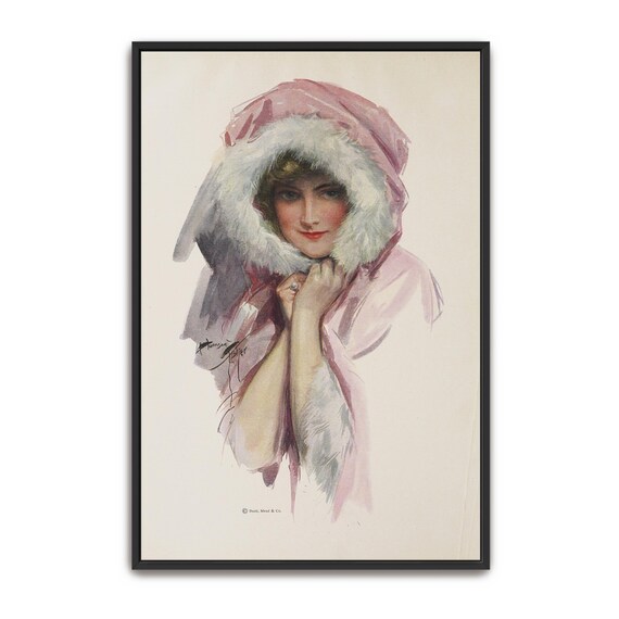 Harrison Fisher Girl in Pink Fur Trimmed Winter Hood Portrait Poster