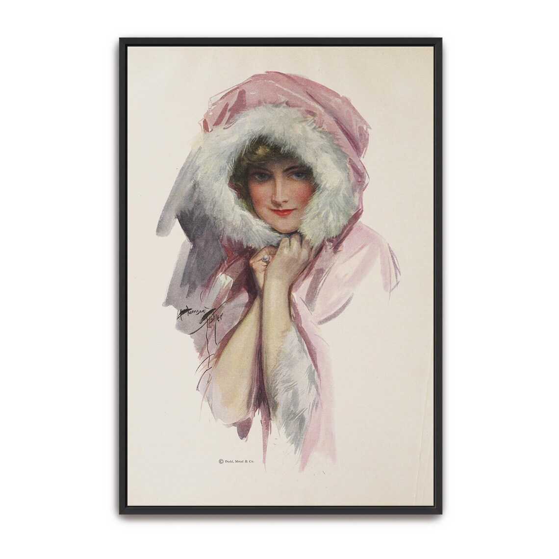 Harrison Fisher Girl in Pink Fur Trimmed Winter Hood Portrait Poster