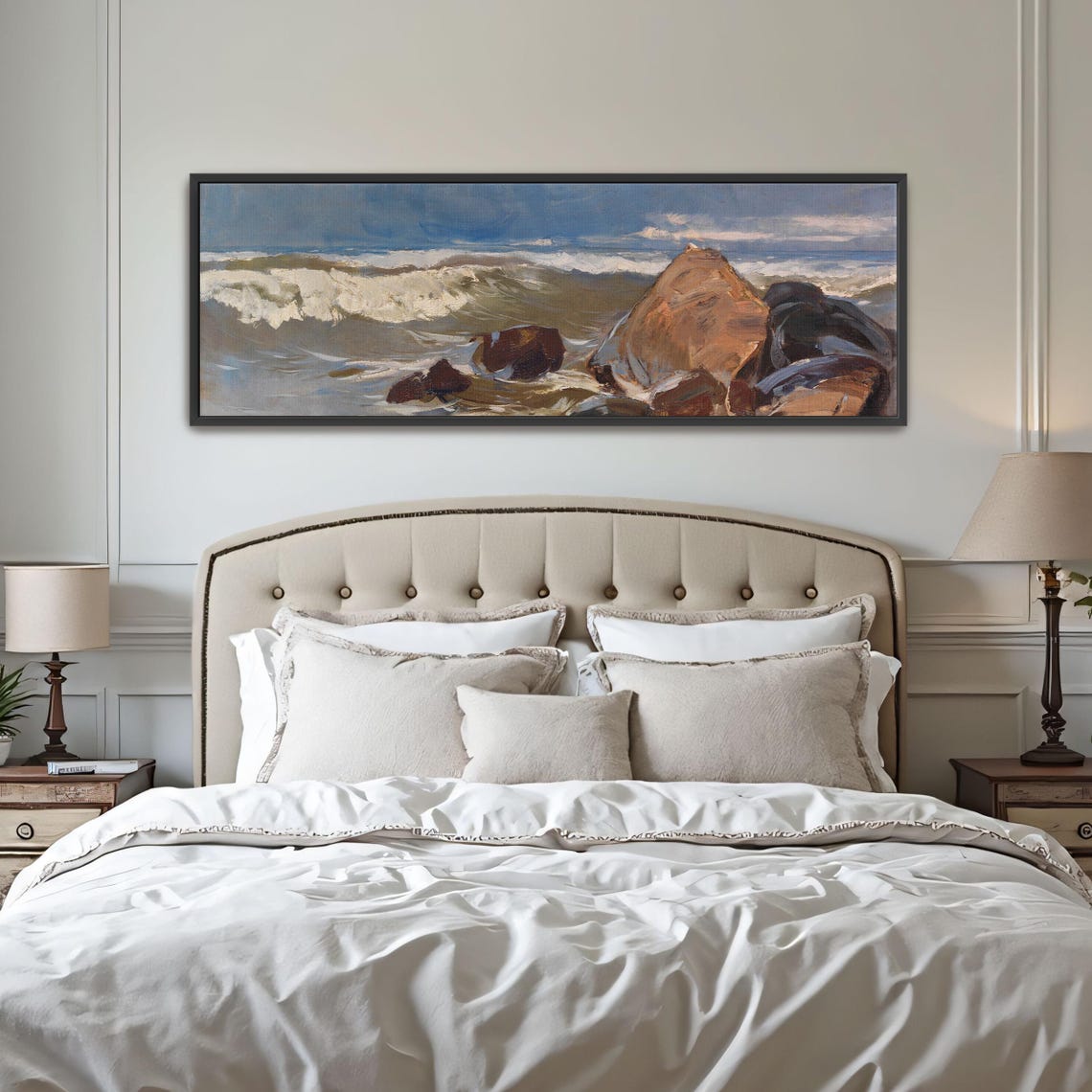 Stormy Seascape With Crashing Waves On A Rocky Shore Panoramic Poster