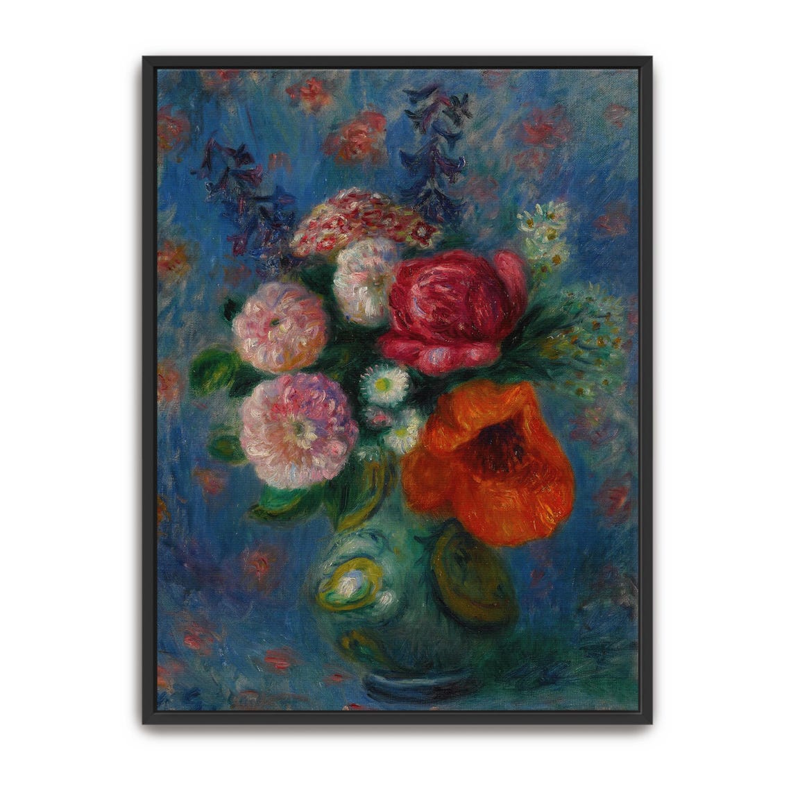 Poppies And Roses Bouquet In A Green Vase Floral Painting Poster