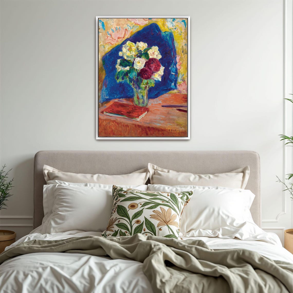 White and Red Roses in Vase With Book Fauvist Still Life Poster - Image 3