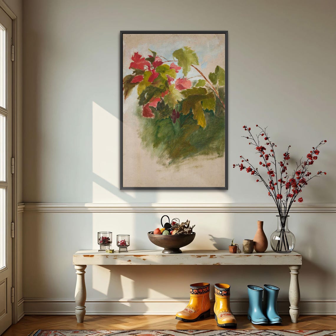 Red Autumn Vine Leaves Watercolor Botanical Study Art Poster