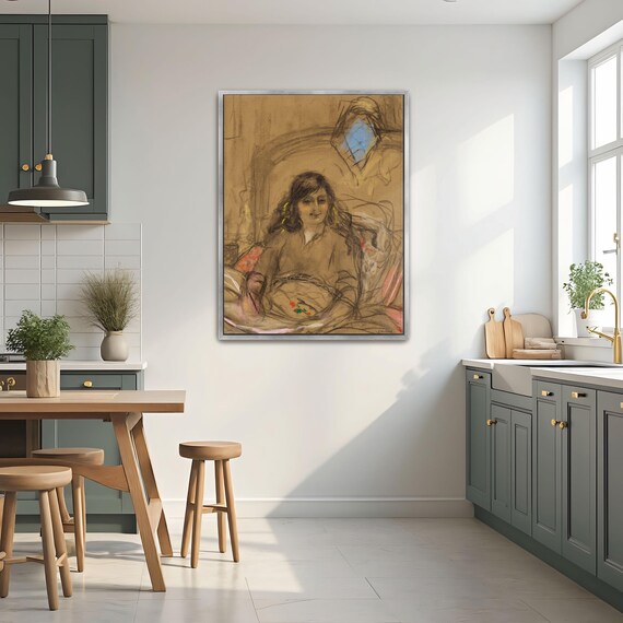 Woman in Chair by Window Expressive Sketch Portrait Art Poster