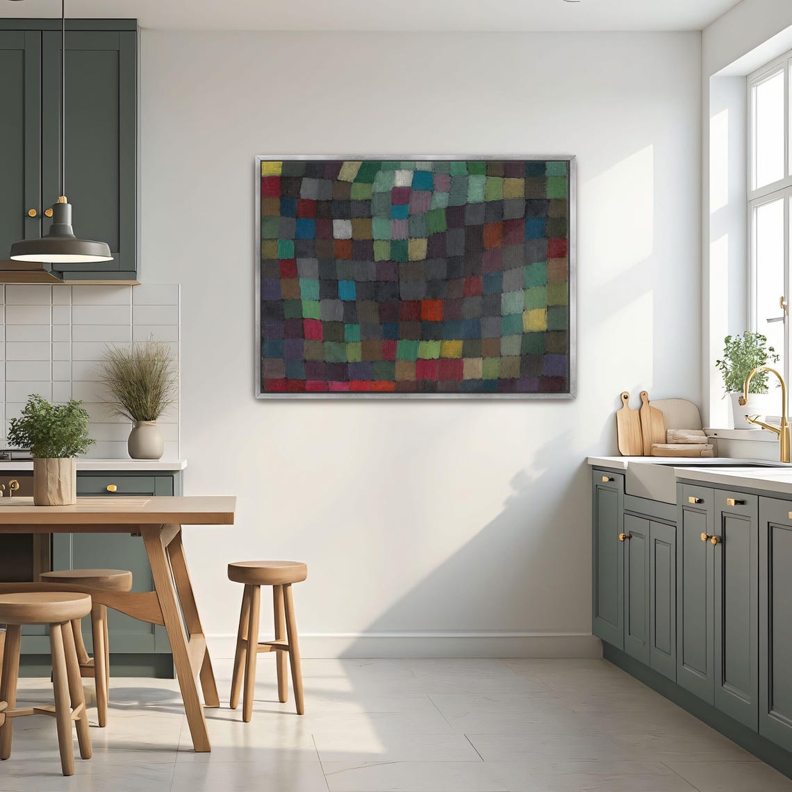 Paul Klee Framed Wall Art Abstract Geometric Painting With Colorful Squares Geometric Fine Art Print Green And Brown Bedroom Art - Image 2