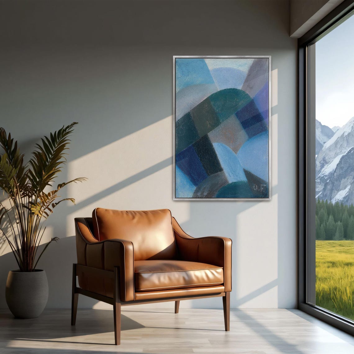 Framed Wall Art Of Abstract Geometric Shapes In Blue And Green Geometric Fine Art Print Blue And Green Entryway Art Geometric Artwork - Image 2