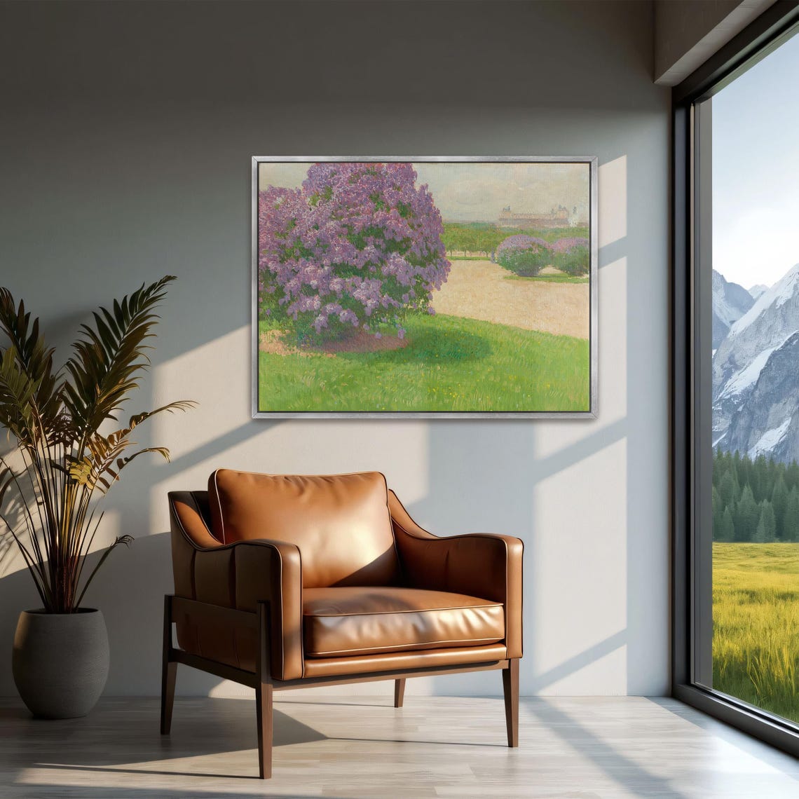 Blooming Lilac Bush in a Sunlit Park Impressionist Scene Poster - Image 3