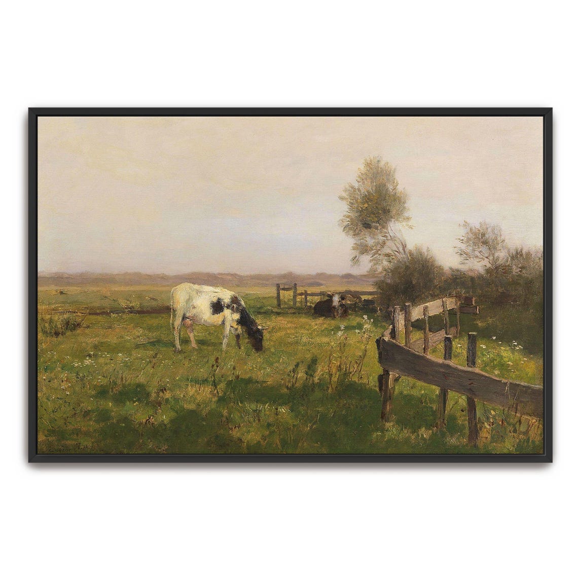 Cows Grazing in a Fenced Pasture Rustic Farm Landscape Art Print