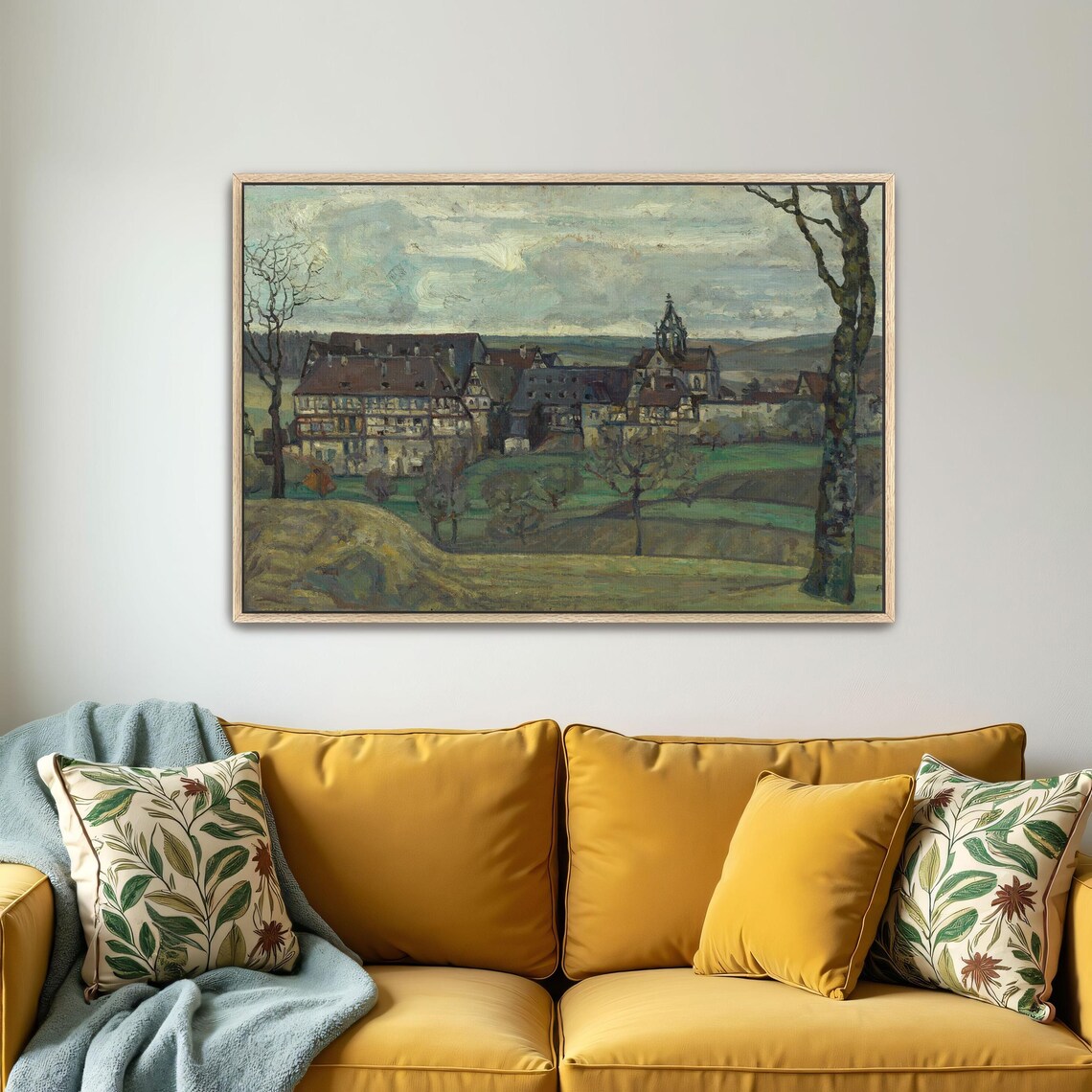 Vintage Oil Painting Of A European Village With A Church Tower Poster - Image 4