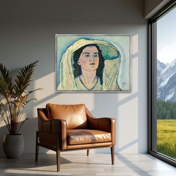 Woman in a Large White Hat Expressionist Portrait Oil Painting Poster