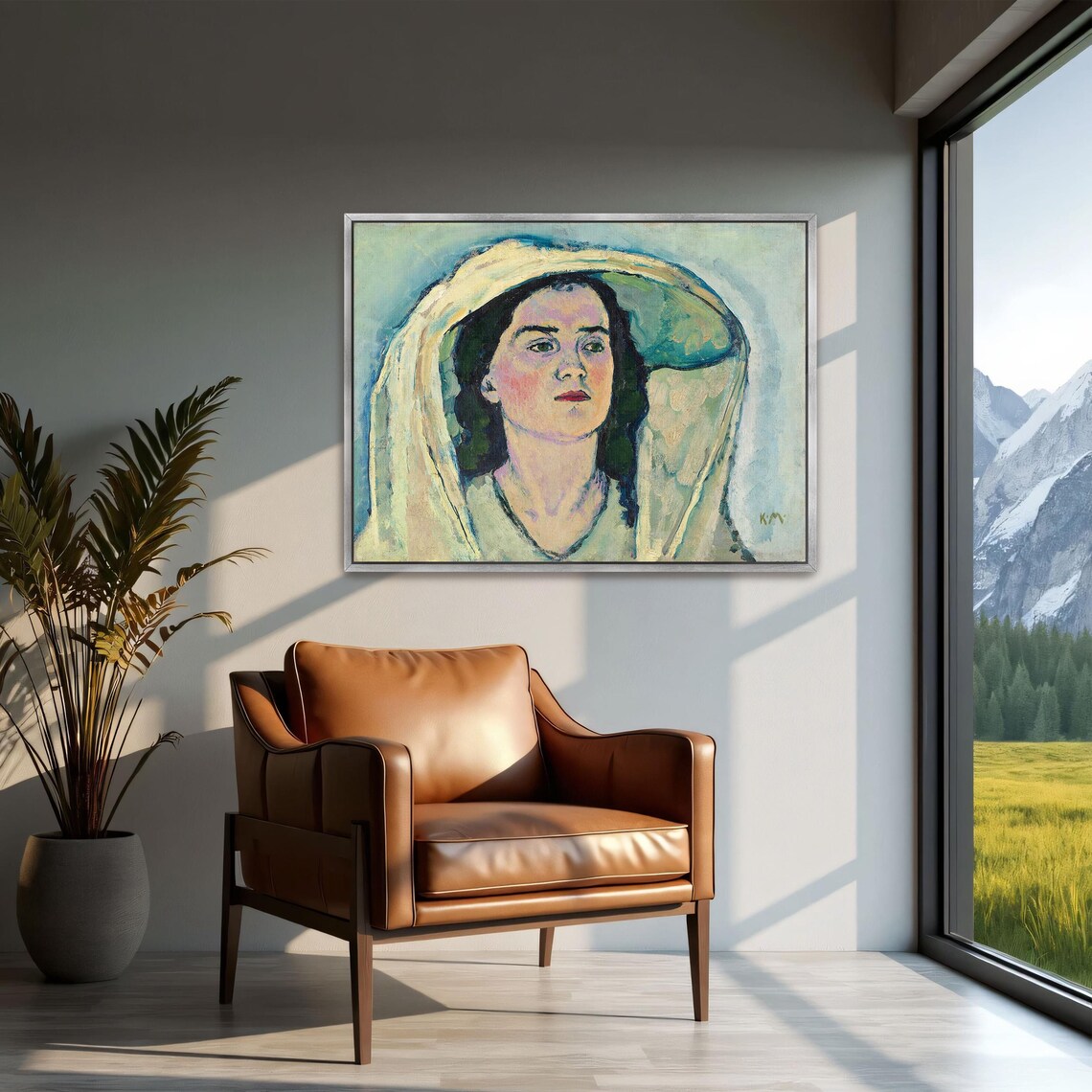 Woman in a Large White Hat Expressionist Portrait Oil Painting Poster