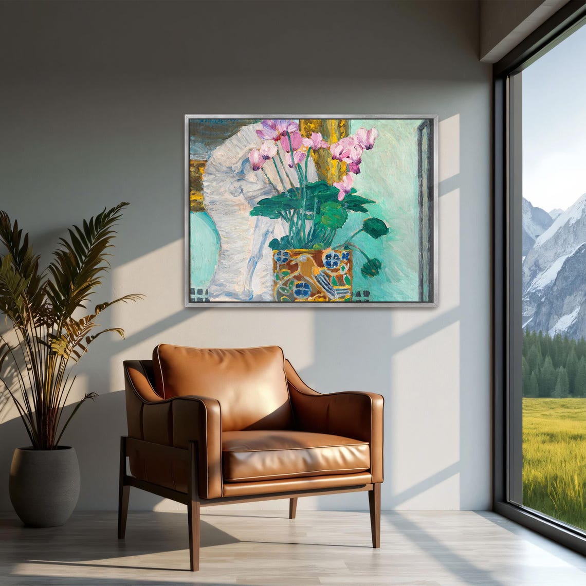 Pink Cyclamen in a Patterned Pot Vibrant Floral Still Life Poster - Image 3