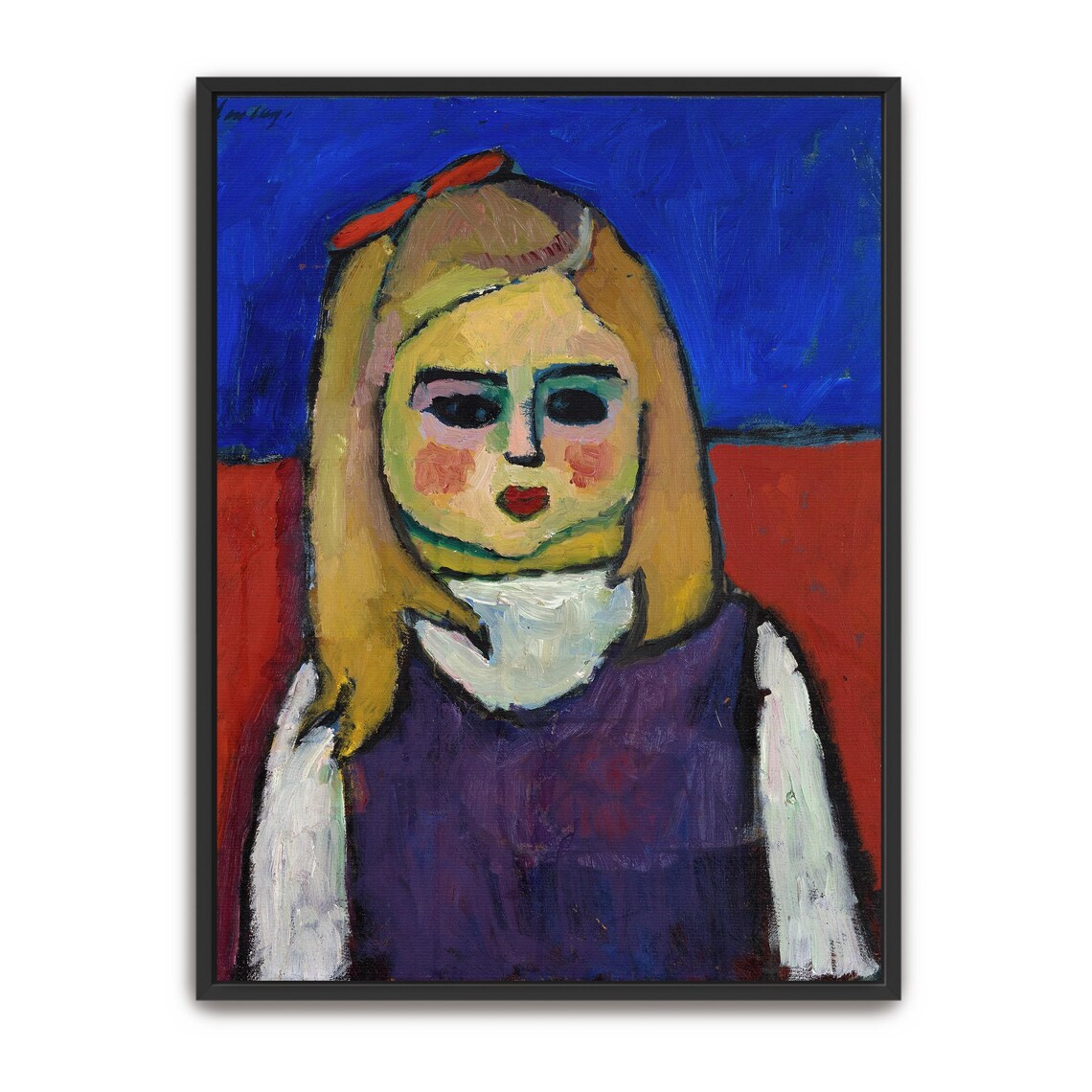 Young Girl with Red Bow Expressionist Portrait Painting Poster