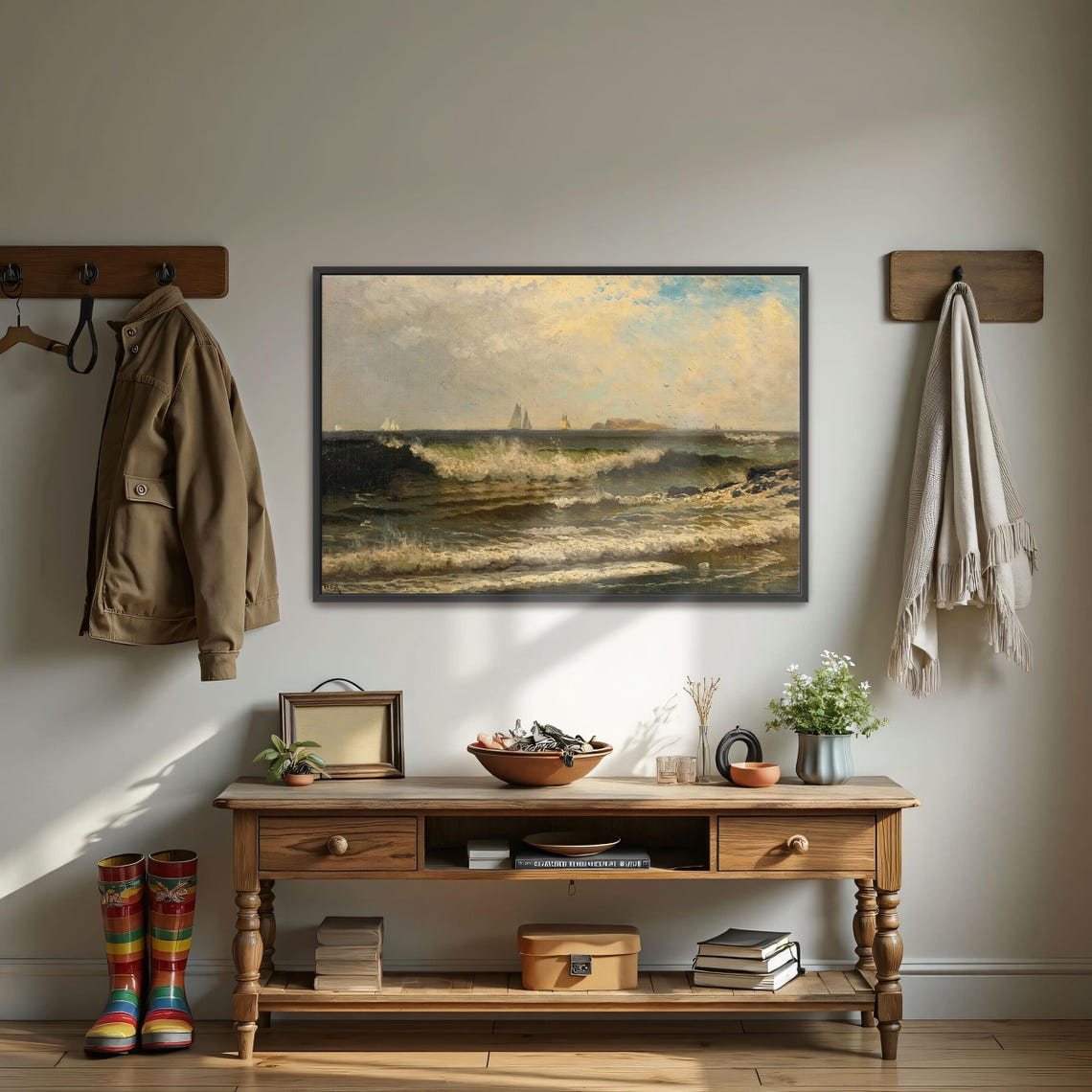 Sailboats on a Choppy Sea Dramatic White Wave Seascape Poster - Image 4