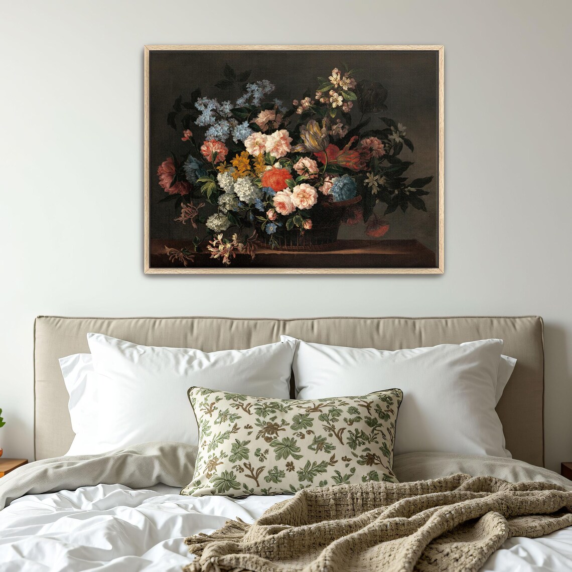 Dutch Master Style Basket Of Mixed Flowers On Dark Ground Poster - Image 4