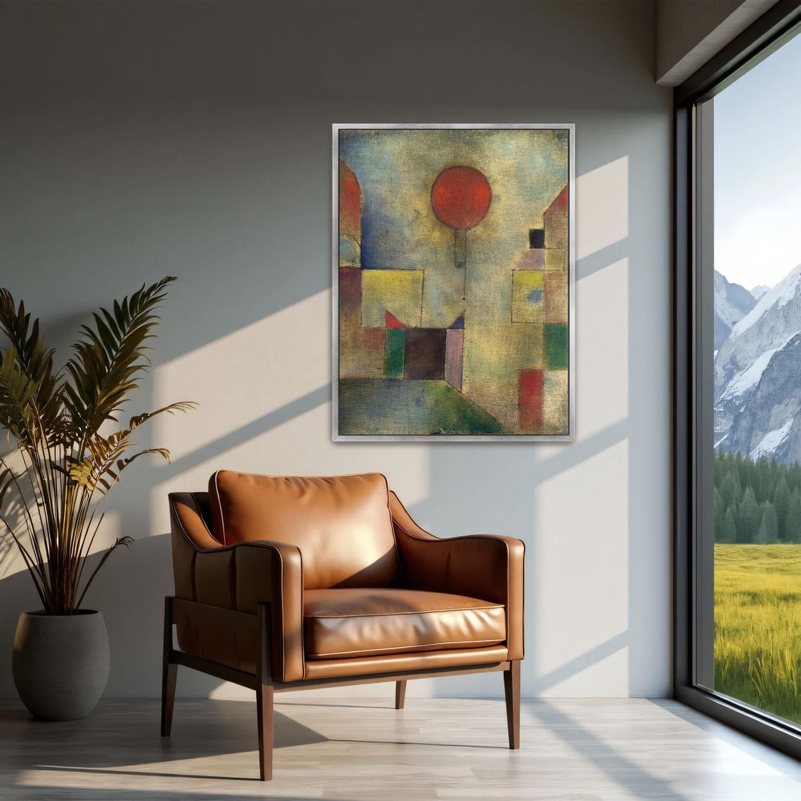 Paul Klee Framed Print Red Balloon Floating Above Geometric Shapes Geometric Fine Art Print Red And Yellow Bedroom Artwork