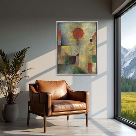 Paul Klee Framed Print Red Balloon Floating Above Geometric Shapes Geometric Fine Art Print Red And Yellow Bedroom Artwork