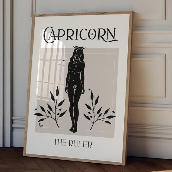 Capricorn Zodiac Goddess Art Print, Celestial Poster