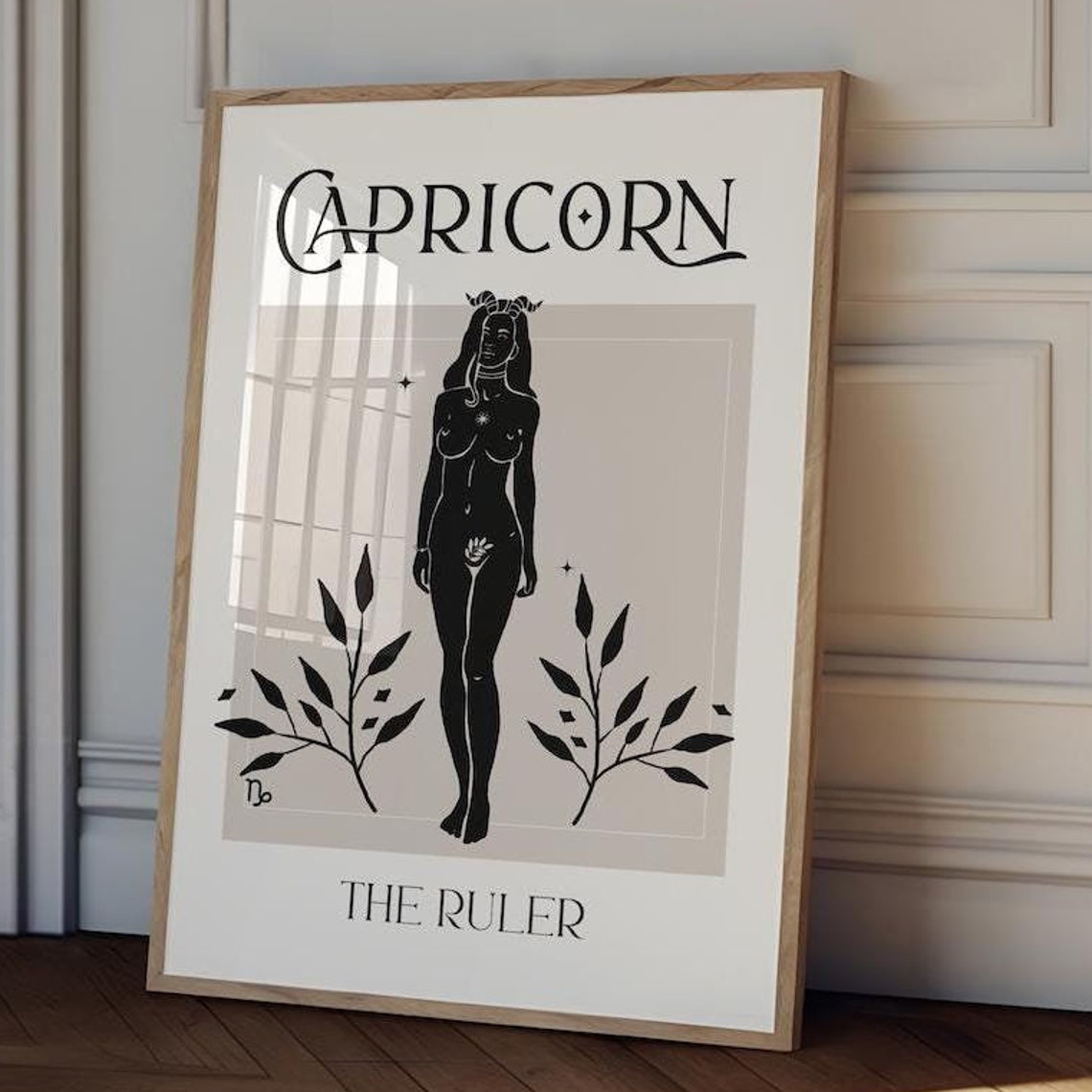 Capricorn Zodiac Goddess Art Print, Celestial Poster
