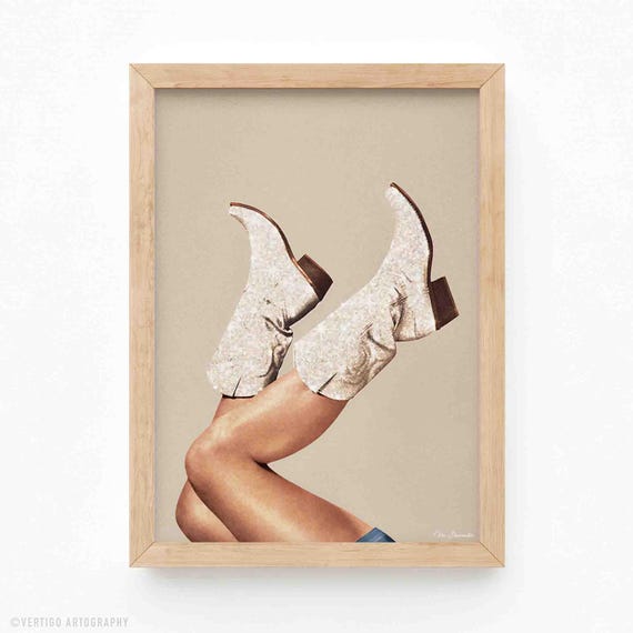 These Boots Glitter Cowgirl Art Print Vintage Rodeo Wall Decor