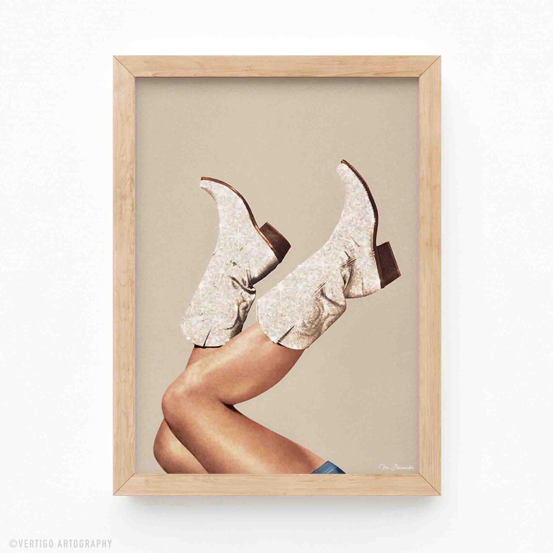 White Glitter Cowgirl Boots Western Chic Fashion Rodeo Art Print