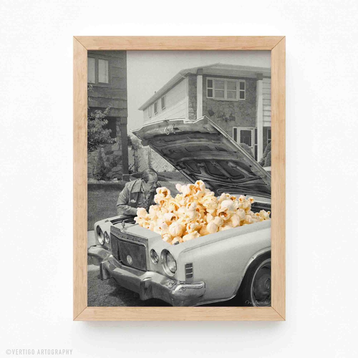 Popcorn Car Hood Surreal Food Collage Art Print