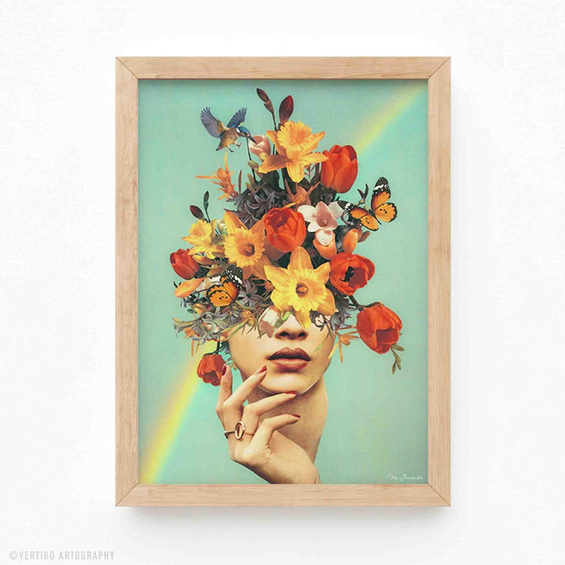 Babys In Bloom Floral Art Print Surreal Flower Head Collage