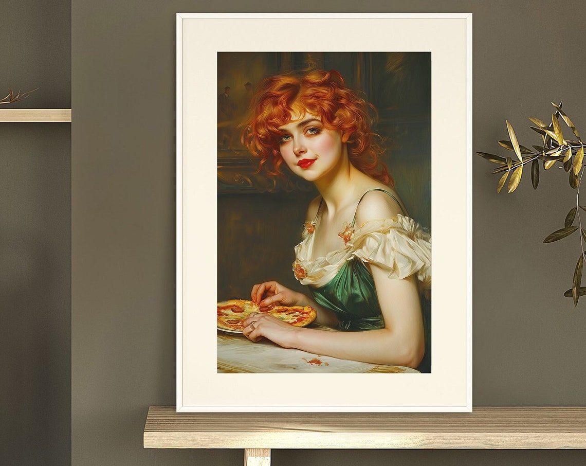 Lifelike Reveries Portrait Of A Pizza Connoisseur Oil Painting Of A Pizza Poster