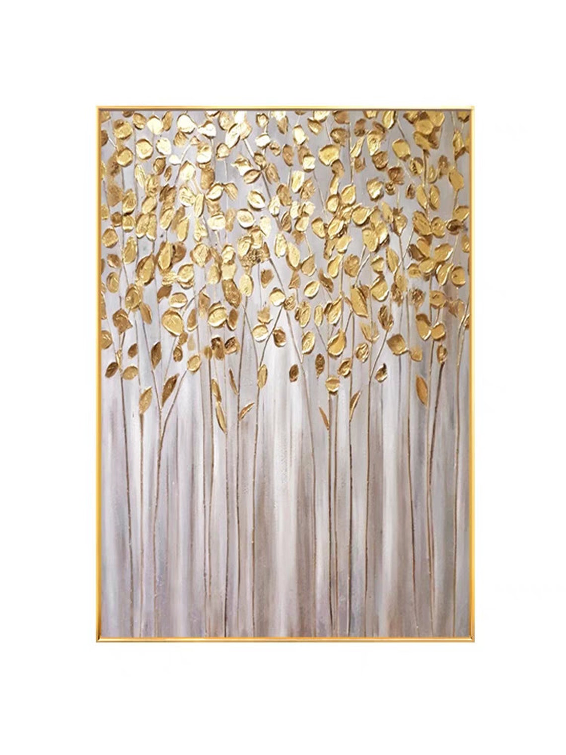 Golden Leaf Trees With White Stems Vertical Foil Effect Artwork Poster - Image 4