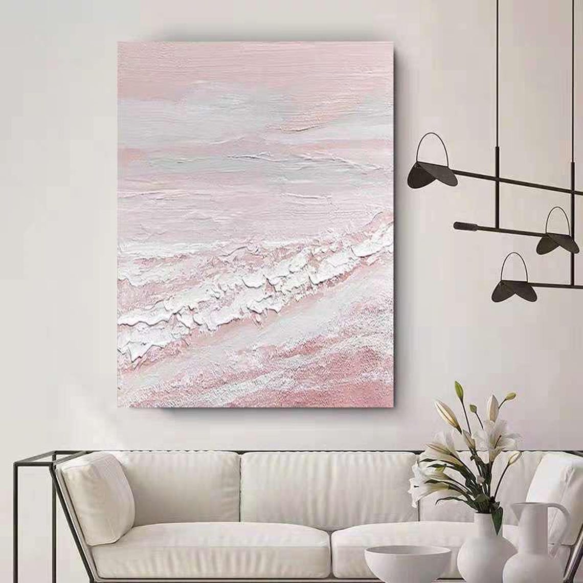 Blush Pink Textured Ocean Waves Soft Abstract Seascape Poster - Image 2