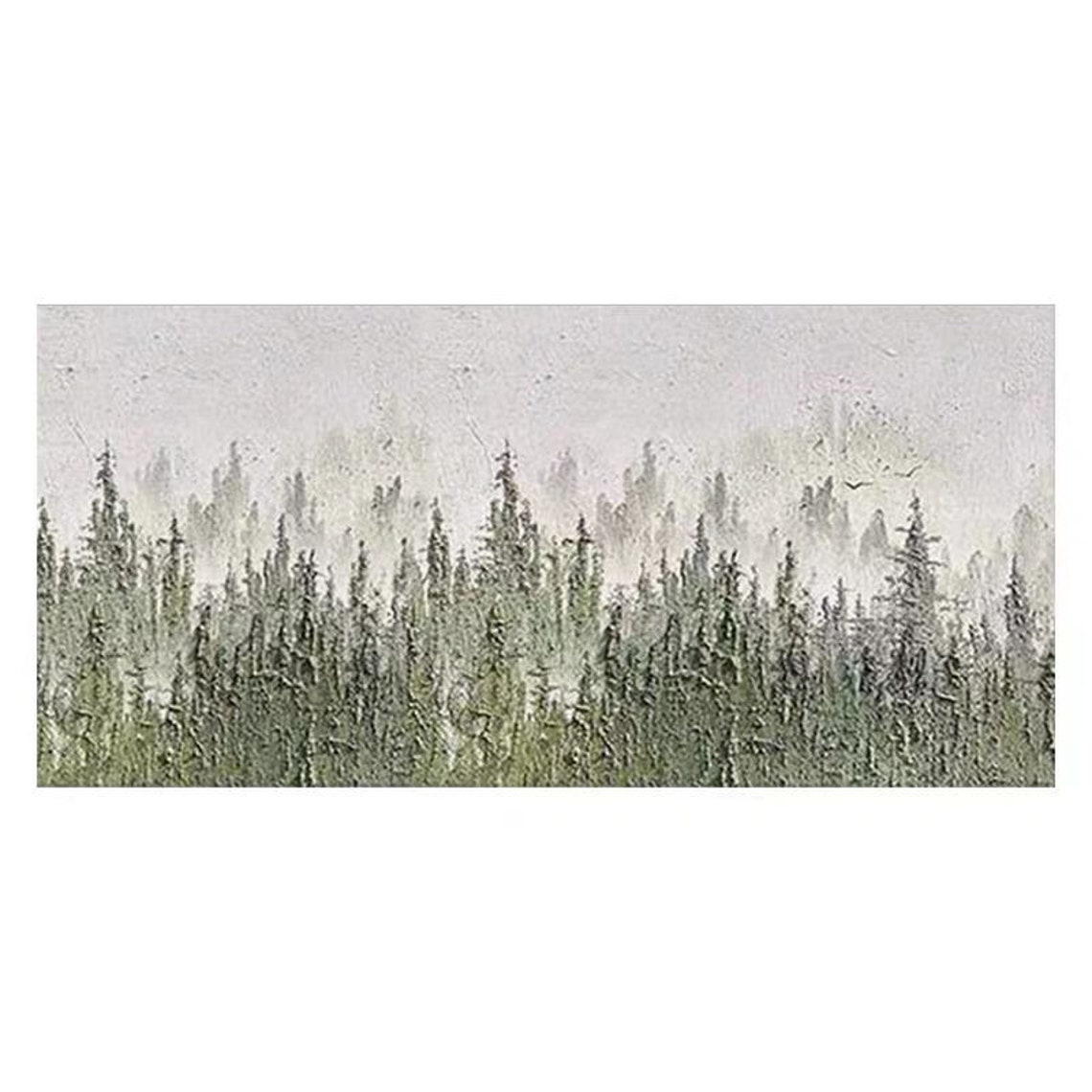 Abstract Cool Tone Nature Landscape Art On Green Forest Wall Art Hand Painted Gift For Home Decor Custom Texture Rectangle Artwork - Image 3