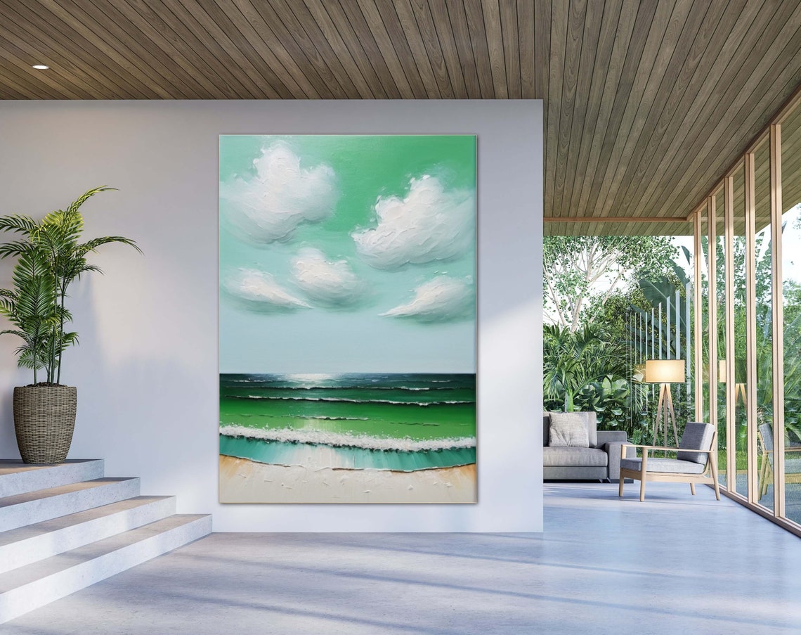 Vertical Emerald Seascape With Deep Green Ocean Waves Shore Poster - Image 4