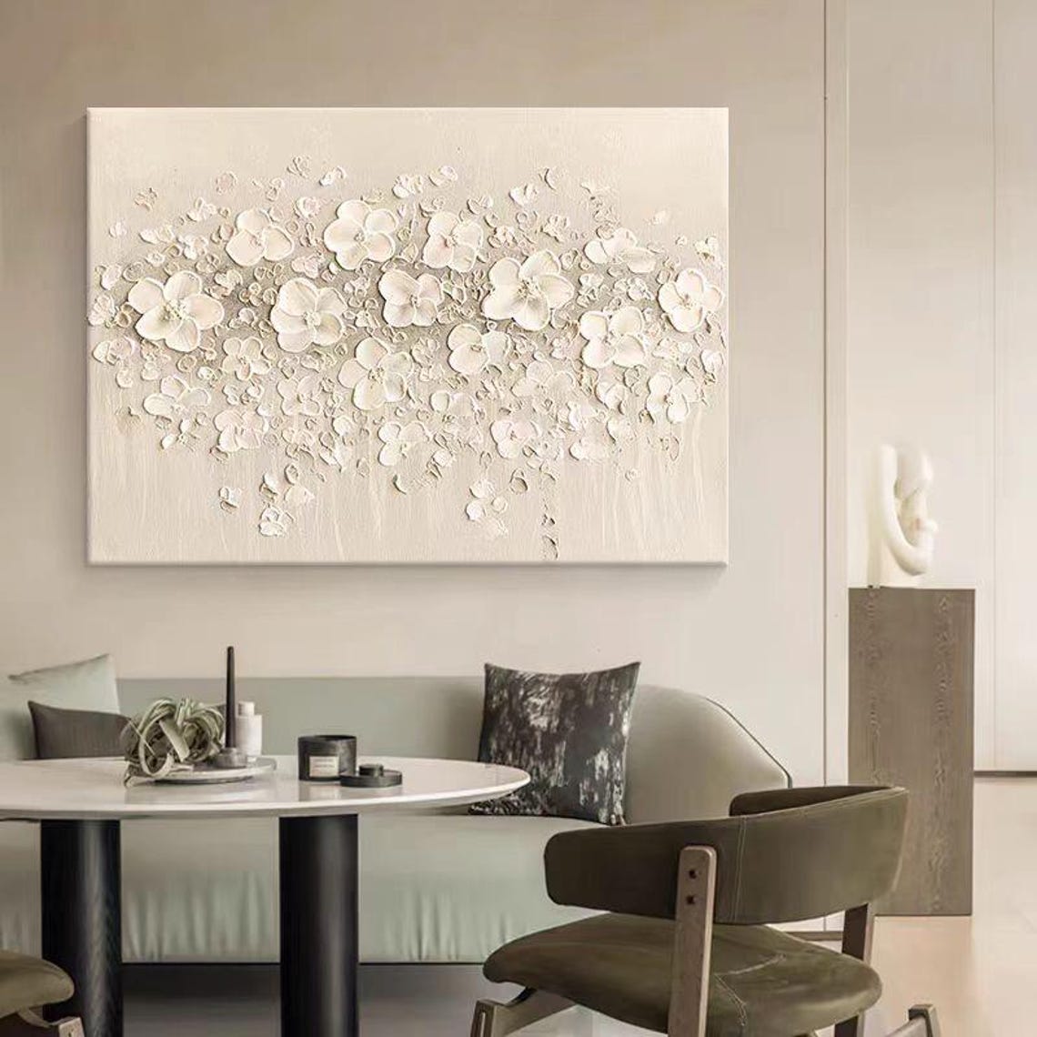White Sculpted Blossom Relief Minimal Textured Floral Art Poster - Image 4