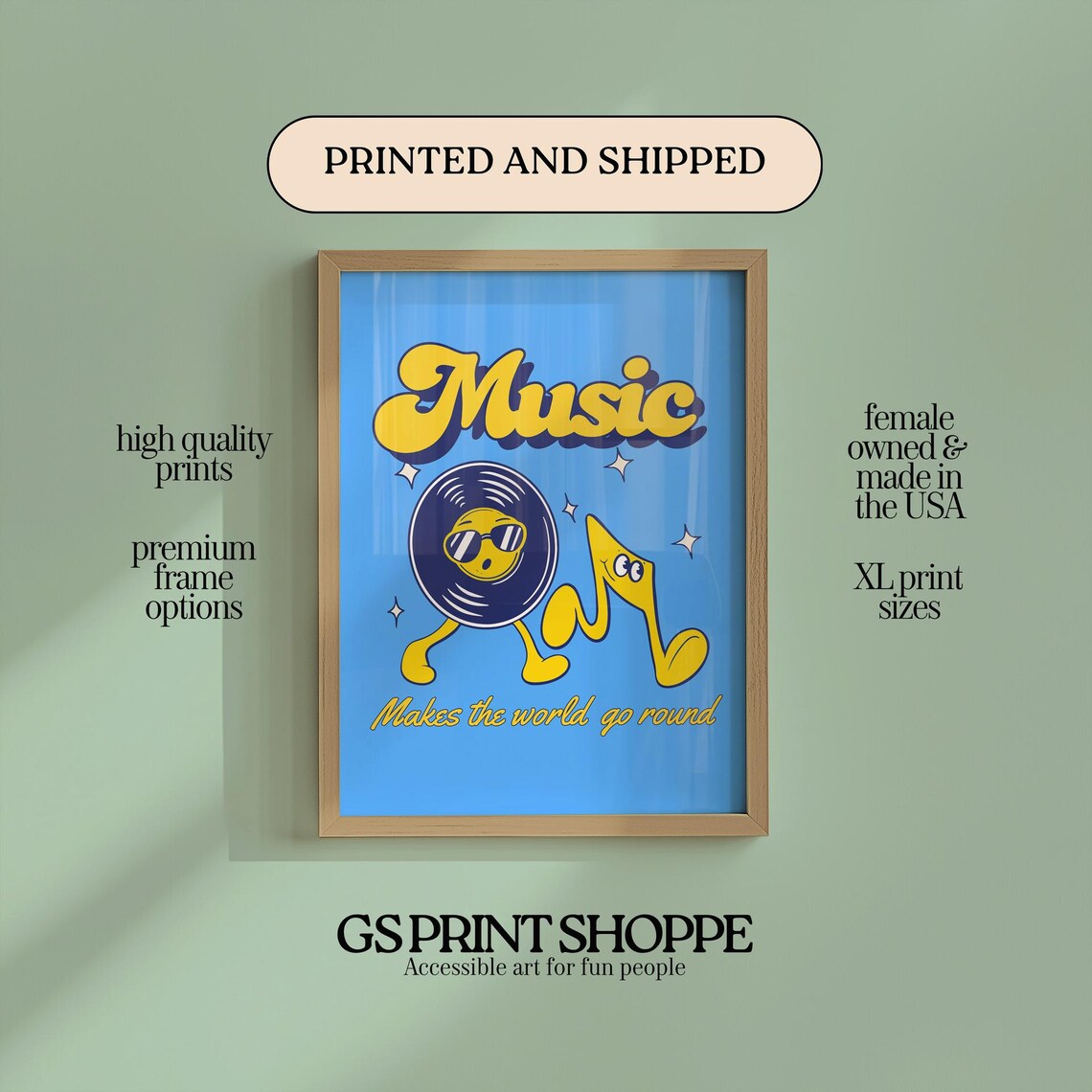 Music Makes The World Go Round Retro Vinyl Record Cartoon Poster