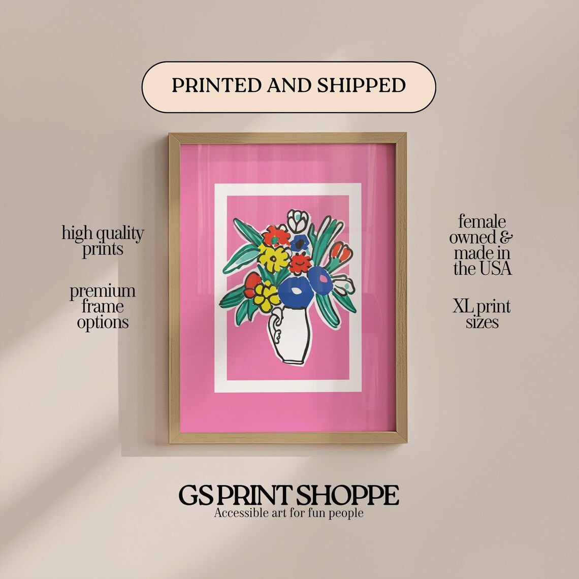 Pink Floral Bouquet White Vase Colorful Blooms Cheerful Art Poster