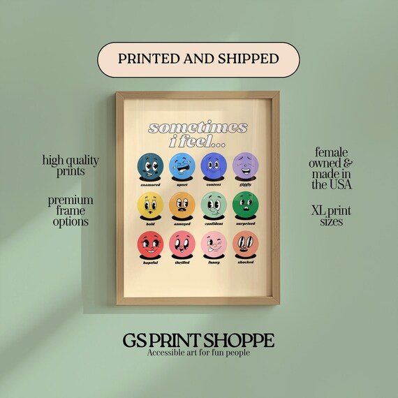Sometimes I Feel Emotions Chart Cute Faces Colorful Wall Poster