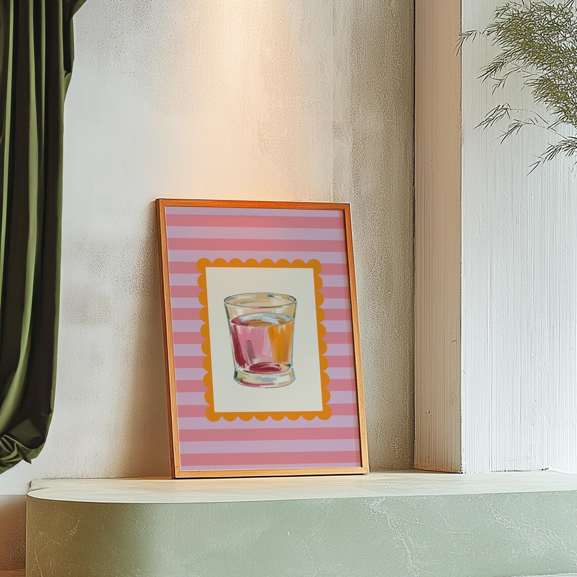 Old Fashioned Cocktail Rocks Glass Retro Bar Cart Watercolor Poster - Image 2