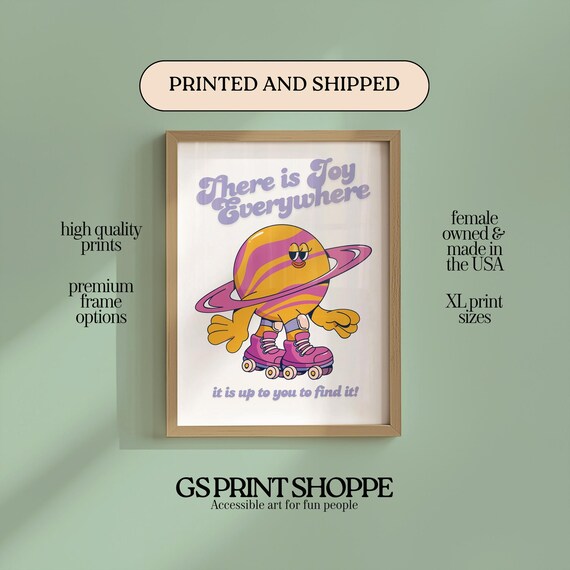 Retro Saturn Planet Roller Skating There Is Joy Everywhere Poster