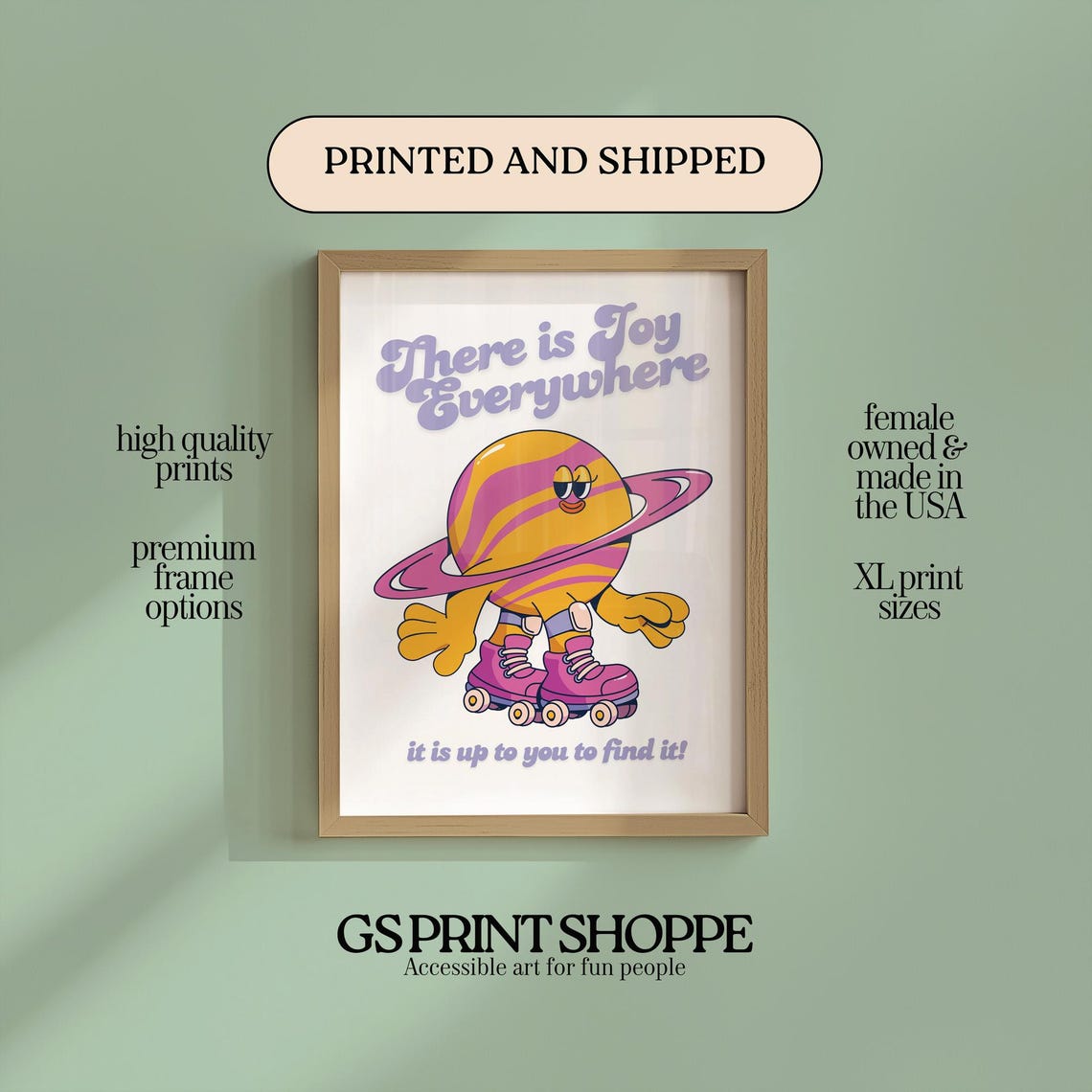 Retro Saturn Planet Roller Skating There Is Joy Everywhere Poster