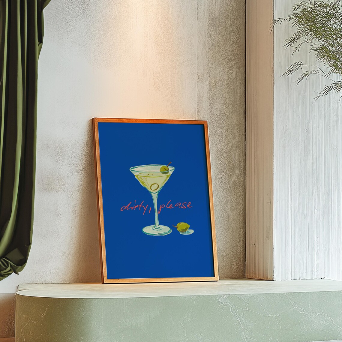 Dirty Please Martini Olive Retro Blue Cocktail Bar Cart Poster - Image 2