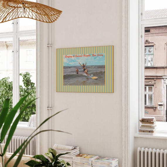 East Coast Art Vintage Beach New Jersey Trendy Striped Decor Shore House Beachy