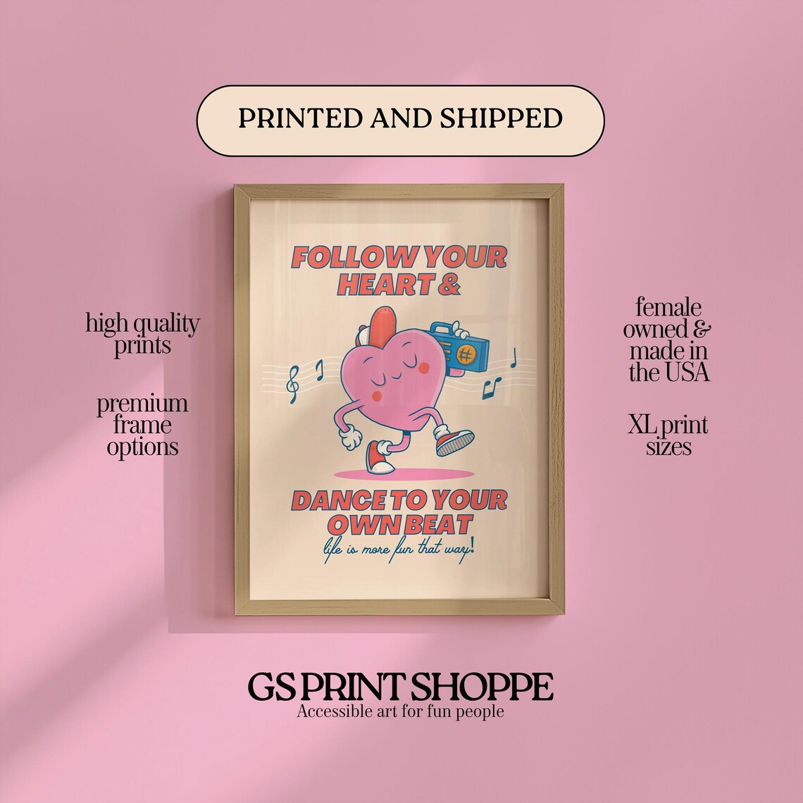 Follow Your Heart Dance To Your Own Beat Smiling Cartoon Quote Poster