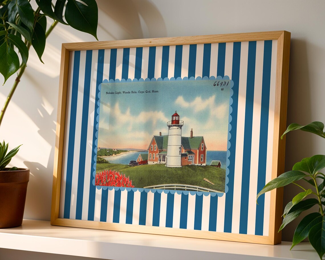 Vintage Beach Cape Cod Striped Art Print