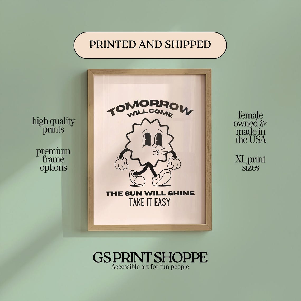 Tomorrow Will Come Take It Easy Retro Sun Mascot Encouraging Poster