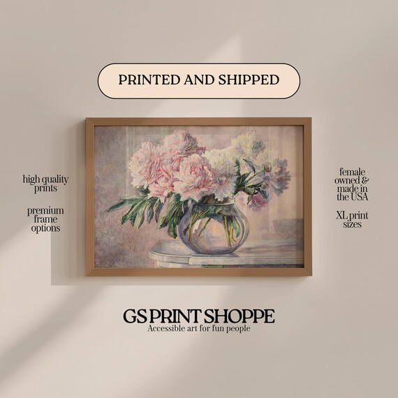 Pink Peonies In Glass Vase Watercolor Floral Still Life Art Print